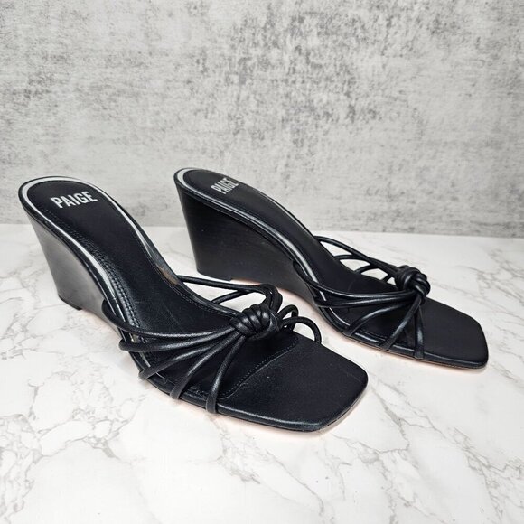 PAIGE Shoes - Paige Women Sandals Sydney Knot Wedge Strappy Square Open Toe Slip On Black 10